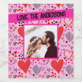 ハート、XOXOピンクパターン、名前パーソナライズされた写真 ワインラベル (シングルラベル)