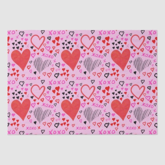 ハート、XOXOピンクパターン 薄葉紙 (正面)