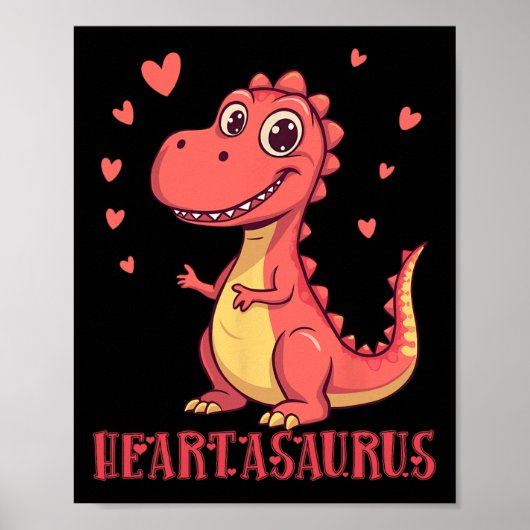 ハートasaurus かわいい恐竜 バレンタインデザイン  ポスター (正面)