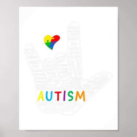 ハートASLラブサイン言語手自閉症の意識 ポスター (正面)