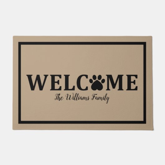 ハートCat Paw印刷-ようこそパーソナライズされた- ドアマット (正面)