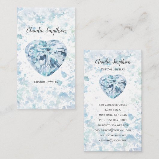 ハートDiamond Watercolor名刺 名刺 (正面/裏面)
