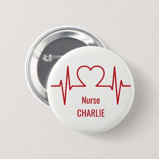 ハートEKGの名前をカスタムする及び職業ボタン 缶バッジ (正面&裏面)