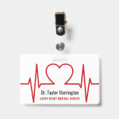 ハートEKGカスタム文字と写真の医療バッジ バッジ (正面 （クリップ付）)