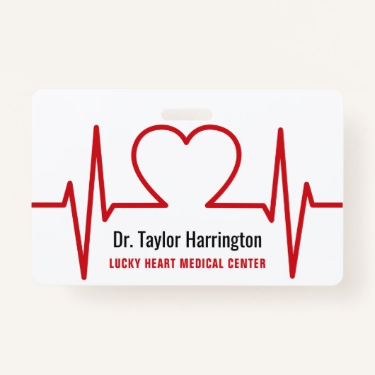 ハートEKGカスタム文字と写真の医療バッジ バッジ (正面)