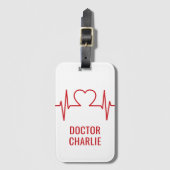 ハートEKG名前をカスタムするとカラー ラゲッジタグ (正面縦)
