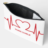 ハートEKG名前をカスタムすると職業 アクセサリーポーチ (見開き)