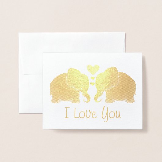 ハートI愛の金ゴールド象の組 箔カード (封筒付き正面)