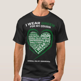 ハートI衣服グリーンいとこの脳性麻痺 Tシャツ