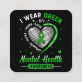 ハートI衣服グリーンメンタルヘルス認識度モン スクエア名刺 (裏面)