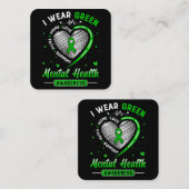 ハートI衣服グリーンメンタルヘルス認識度モン スクエア名刺 (正面/裏面)