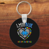 ハートI衣服ブルー私の兄の自閉症意識 キーホルダー (正面)