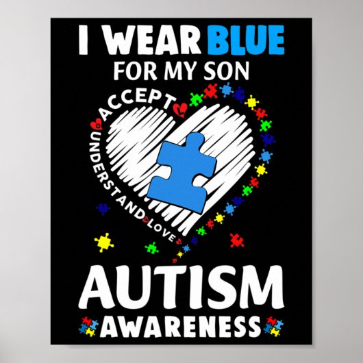 ハートI衣服ブルーfor My Son Autism Awareness Mont ポスター (正面)