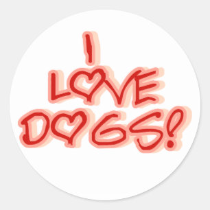 ハートI Love Dogs T-shirts and Gives ラウンドシール