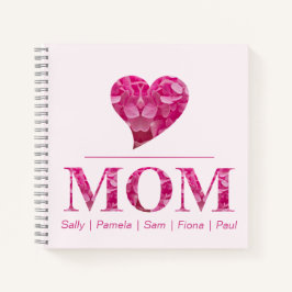 ハートMOMピンクフローラ文字パーソナライズされた名 ノートブック