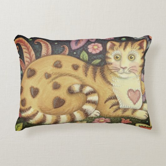 ハートNストライプフォーク初期のアートキャットピロー アクセントクッション (正面)