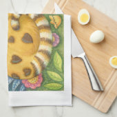 ハートN'ストライプ虎猫フォークアートキャットキッチンタオル キッチンタオル (四つ折り)