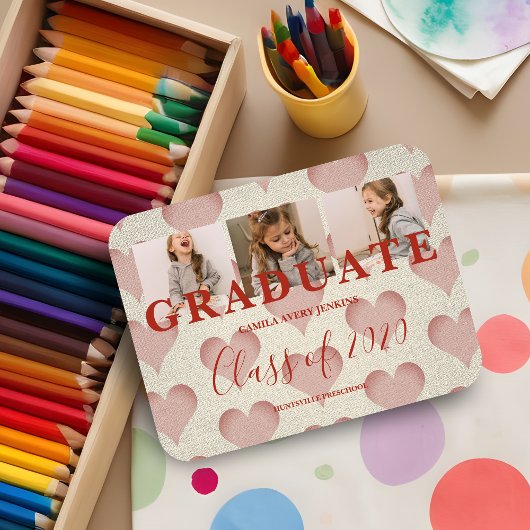 ハートPre-K卒業3写真織物テクスチャ マグネット