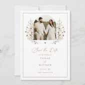 ハートWildflower Save the Date Boho Photo Card セーブザデート (正面)