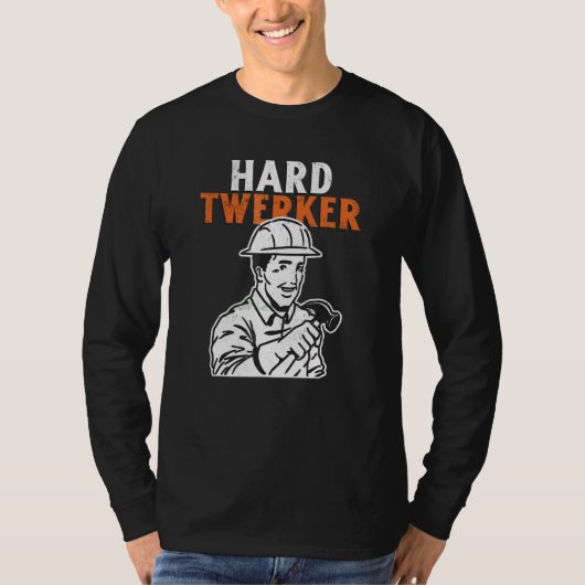 ハードな腰振りおじさん 建設作業員のダジャレ Tシャツ (正面)