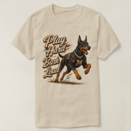 ハードにプレーし 大声で吠えろ ドーベルマン フットボール Tシャツ