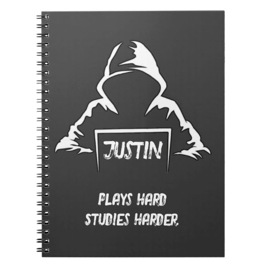 ハードに遊ぼう、もっと勉強しよう。かっこいいおしゃれなTシャツ ノートブック (正面)