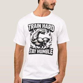ハードに鍛え、謙虚さを忘れずに - ジムの精神バランスTシャツ Tシャツ