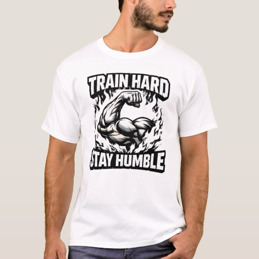 ハードに鍛え、謙虚さを忘れずに - ジムの精神バランスTシャツ Tシャツ (正面)