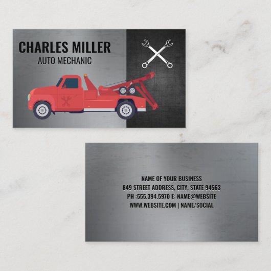 ハードウェアツール | 赤い牽引車 名刺 (正面/裏面)