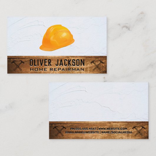 ハードハットがハンマーを越えた |テクスチャウォールウッド 名刺 (正面/裏面)