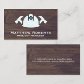 ハードハットハンマーのハウスロゴ |木材の背景 名刺 (正面/裏面)