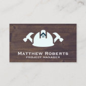 ハードハットハンマーのハウスロゴ |木材の背景 名刺 (正面)