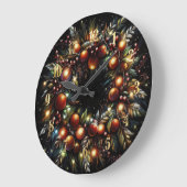 ハードパステルで描くクリスマスリースとフルーツ ラージ壁時計 (傾斜)
