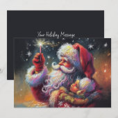 ハードパステル描画のクリスマスサンタホリデー シーズンカード (正面/裏面)