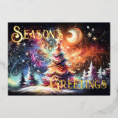 ハードパステル描画のクリスマスホリデーツリー ワンシ 箔シーズンカード (正面)