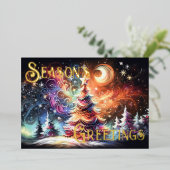 ハードパステル描画のクリスマスホリデーツリー ワンシ 箔シーズンカード (立ち正面)