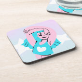 ハードプラスチックのコースターに転写アート コースター (左側)