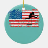 ハードラー女性ガール女性米国国旗のハードル セラミックオーナメント (裏面)