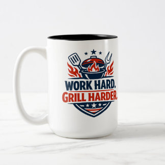 ハードワーク グリルはもっとハード アメリカ愛のBBQ ツートーンマグカップ
