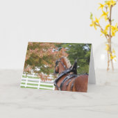 ハーネ荷車を引くスのグリーティングカードにベルギーの馬 カード (黄色い花)