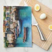 ハーバカラフルービレッジの木製ボート キッチンタオル (四つ折り)