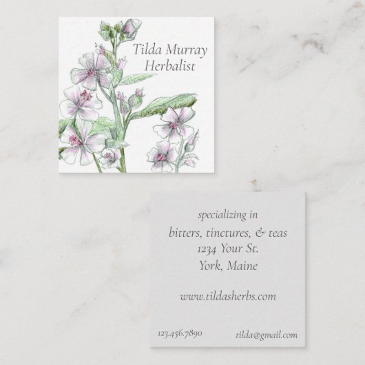 ハーバリストのマシュマロの花の薬草 スクエア名刺 (正面/裏面)