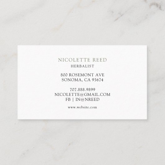 ハーバリスト図解入りの、写真付きのモルタルペスル 名刺 (裏面)