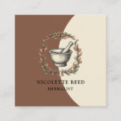 ハーバリスト図解入りの、写真付きのモルタルペッスルリーフつる植物 スクエア名刺 (正面)