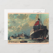 ハーバーに停泊するビンテージの旅客船 ポストカード (正面/裏面)