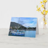 ハーバーコリントギリシャの帆船 カード (黄色い花)