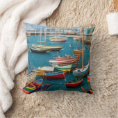 ハーバーコンテンポラリーボート観光客タウン美しい クッション (ブランケット)