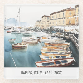 ハーバーサンタルシアナポリItaly水彩旅行 ガラスコースター