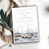 ハーバーシースケープアニバーサリーでミュートされた沿岸のボート 招待状