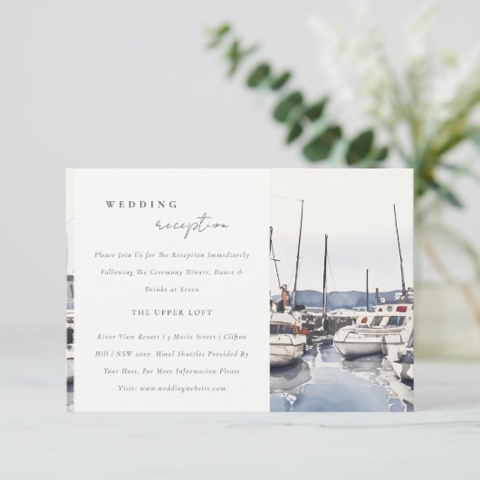 ハーバーシースケープウェディングレセプションで沿岸のボート エンクロージャーカード (スタンド正面)